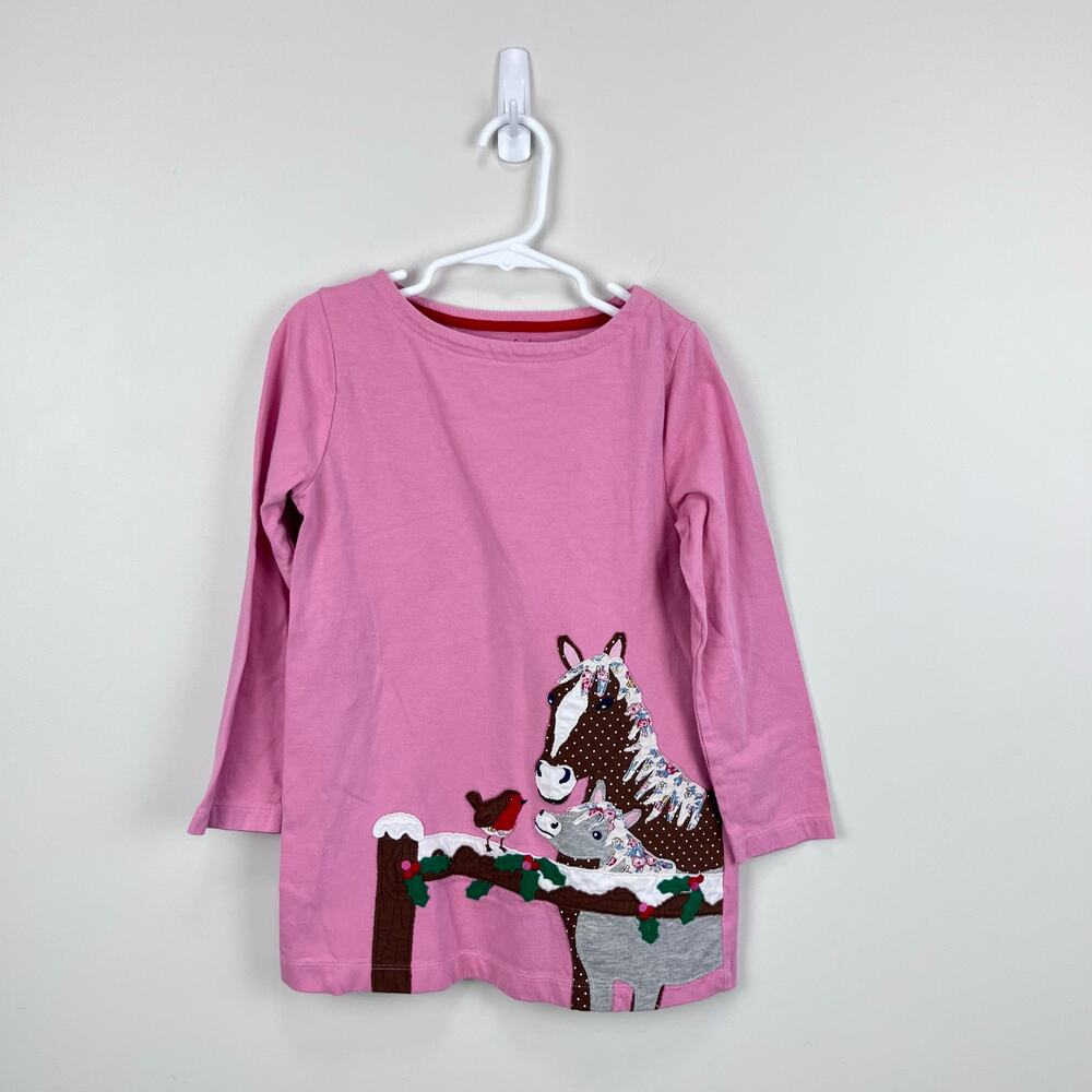 Mini Boden Animal Applique Cotton Tunic Top Formica Pink Horses 6-7